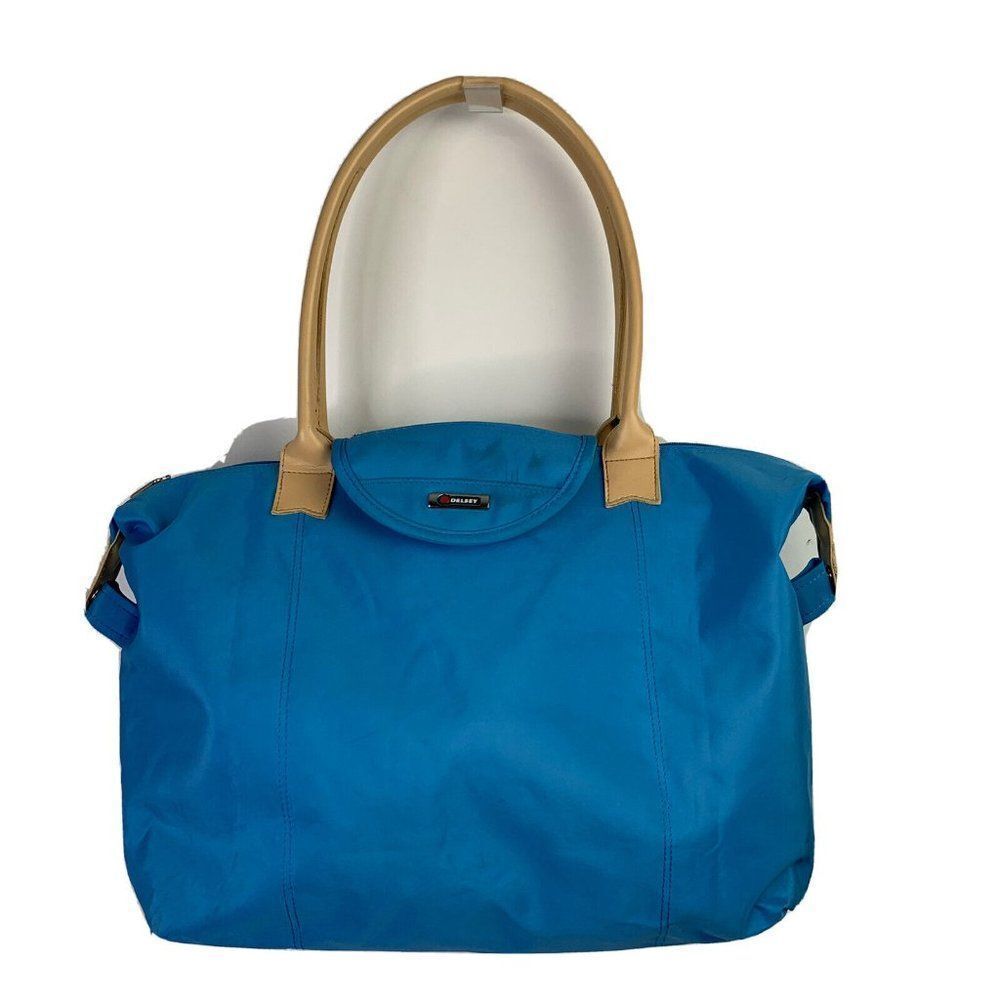 Delsey Nylon Tote Bag Blue Tan Packable Travel Tote 20 x 15 Carry On